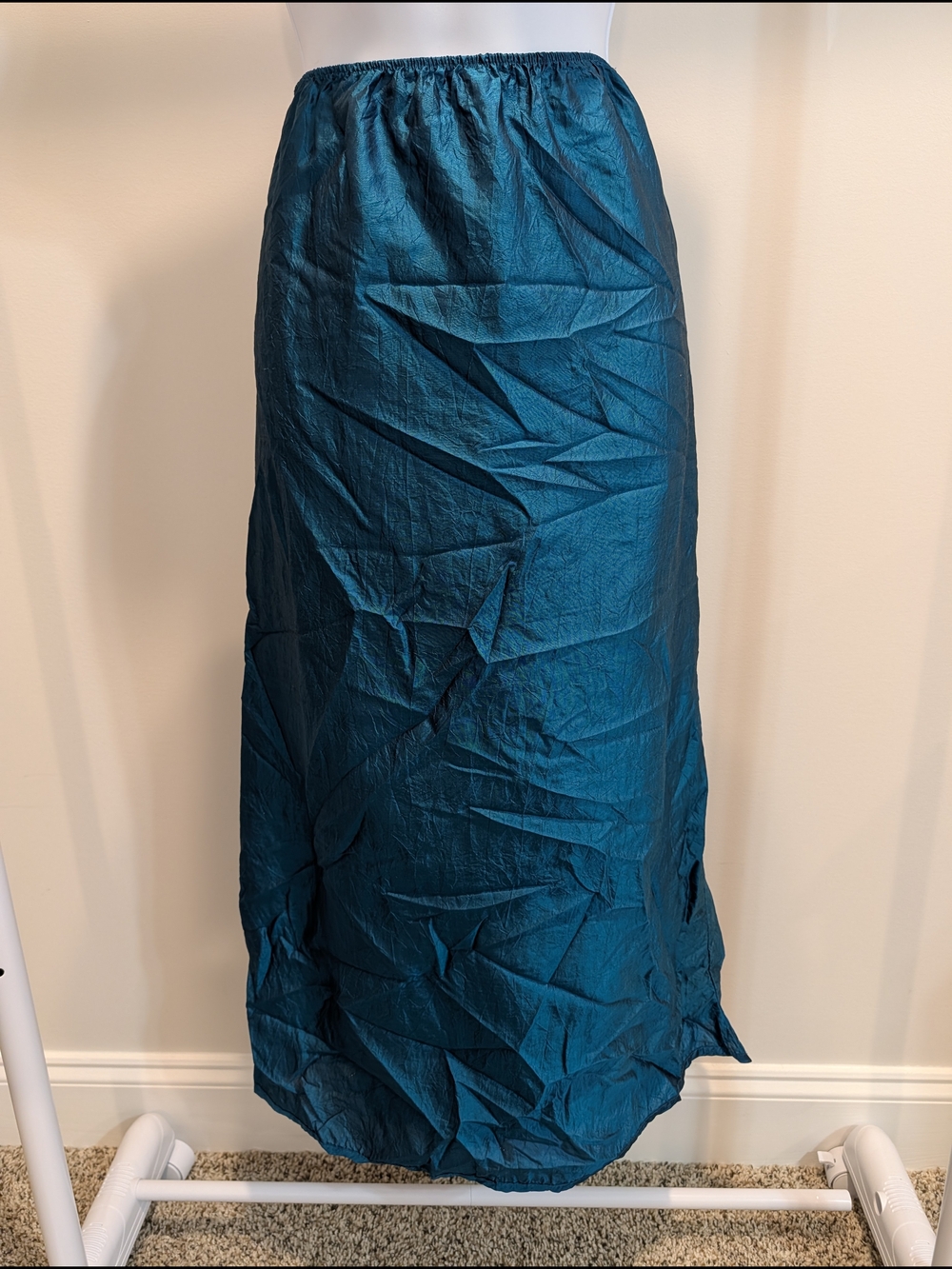 Women's Teal Silk Maxi Skirt with Elastic Waist